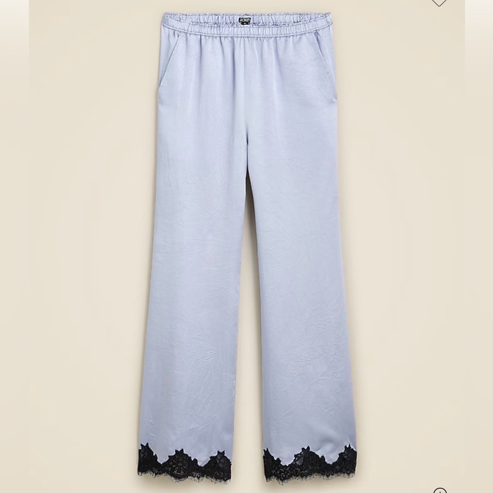 Jcrew Stratus lace trim blue satin Pants with Black Lace Trim